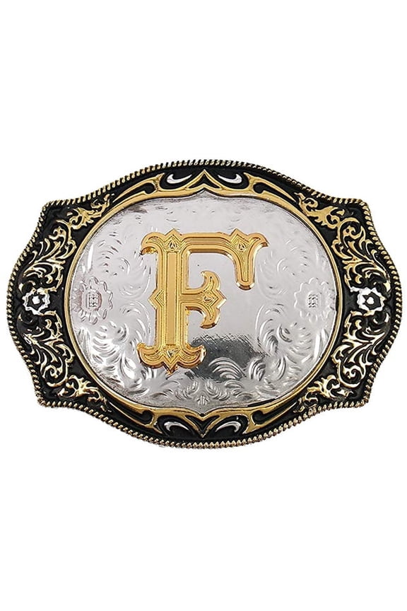 Cowboy Rodeo Small Gold Belt Buckle, Initial Letter A-Z, Unisex, Alloy