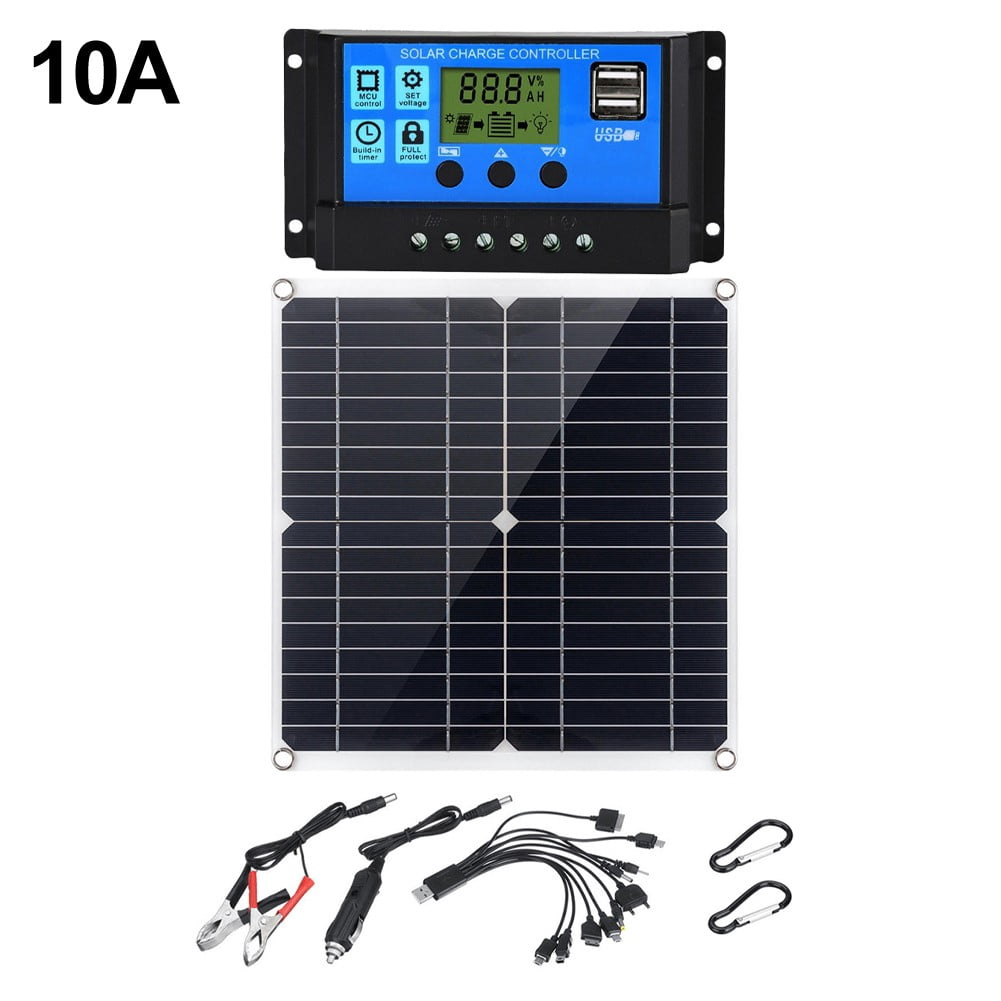 KDJ 12W Solar Panel Kit with 10A Controller, Battery Charger for Car Van Caravan Boat, Portable Weather-Resistant Monocrystalline Silicon Solar Power System with USB & DC Output