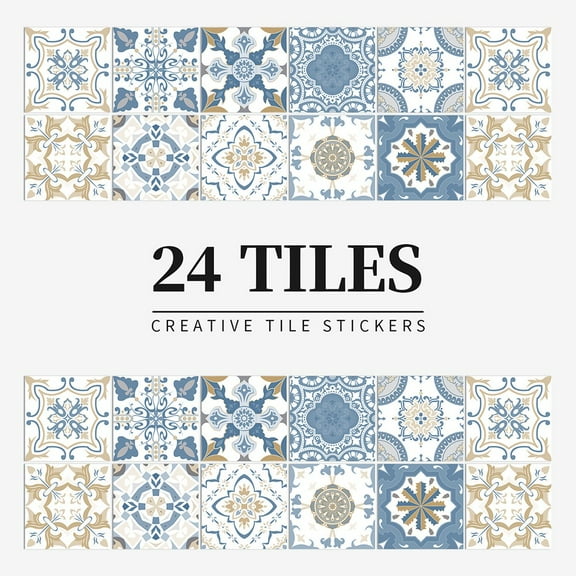 KDJ 24Pcs European Style Tile Kitchen Bathroom Waterproof and Oil Proof Tile Sticker - for Home Decor