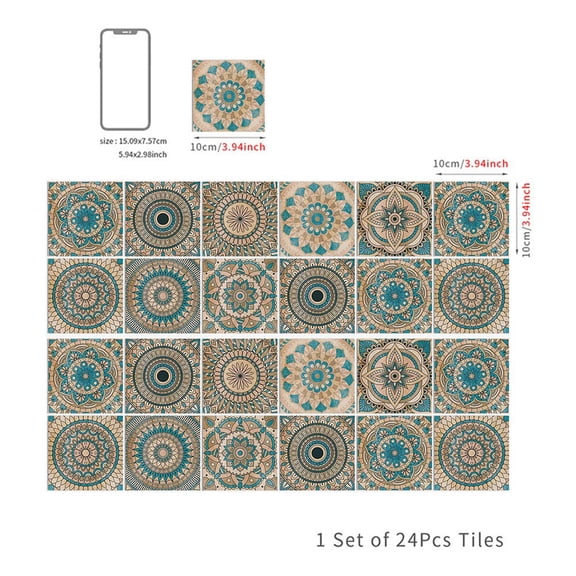 KDJ 24Pcs European Style Tile Kitchen Bathroom Waterproof and Oil Proof Tile Sticker - for Home Decor
