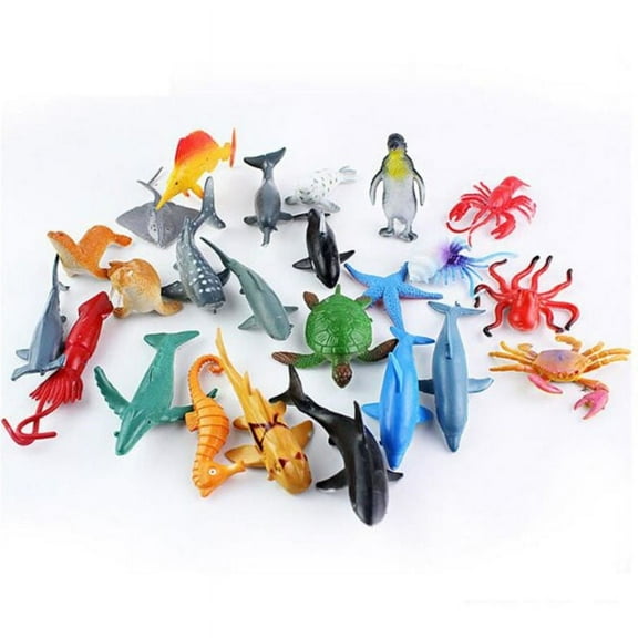 KDJ 24Pcs/Set Plastic Animals Figure Sea Creatures Model Toys For dolphin Turtle