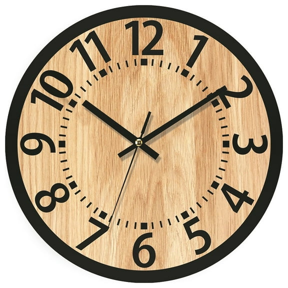 KDJ 30CM Round Wooden Silent Wall Clock Wood Grain Retro with Digital Decoration - for Home Decor