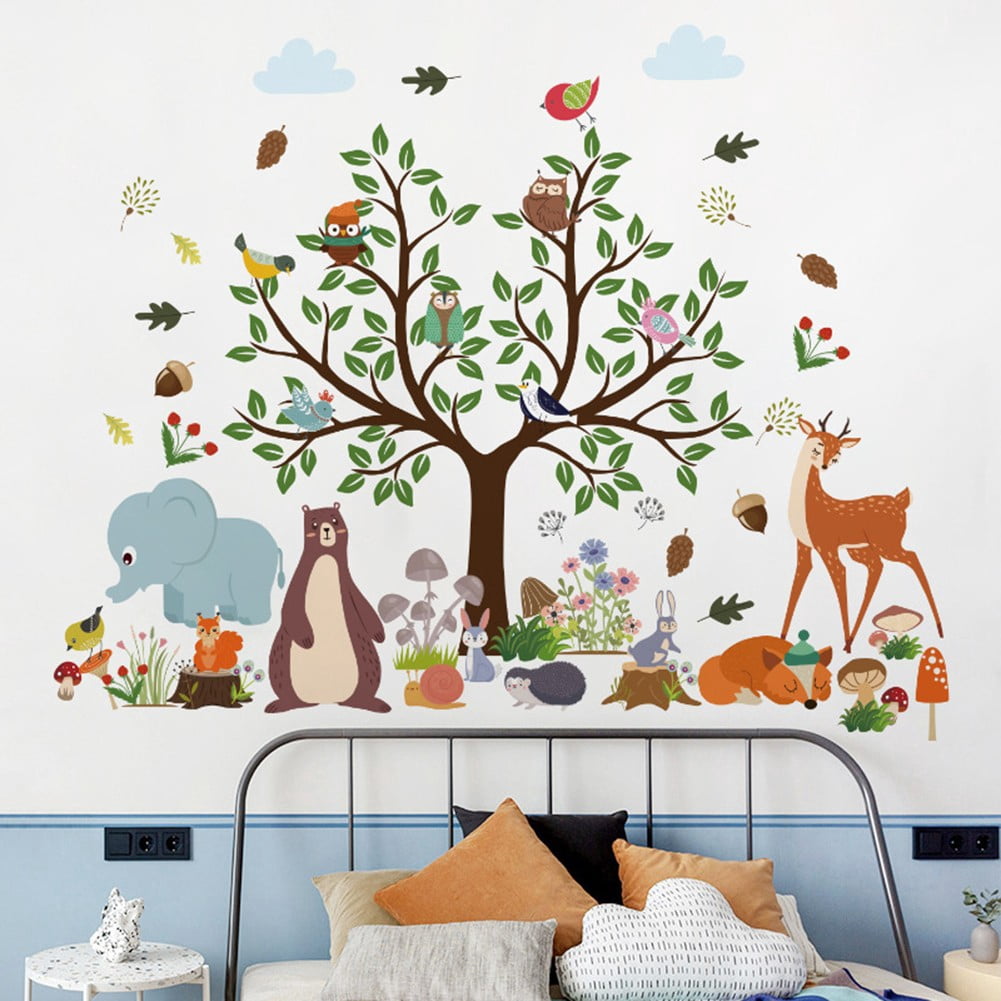 KDJ Cartoon Jungle Animal Wall Sticker for Kid Room Boy Bedroom Decor ...