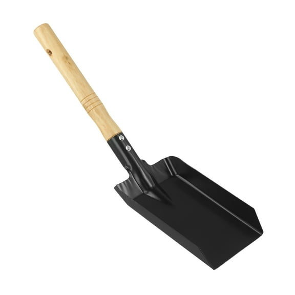 KDJ Fireplace Ash Shovel Tool 38x9.5cm Steel Dustpan with Wooden Handle for Chimney Stove Grill Cleaning Indoor Outdoor Use Wide Deep Scoop Design Black