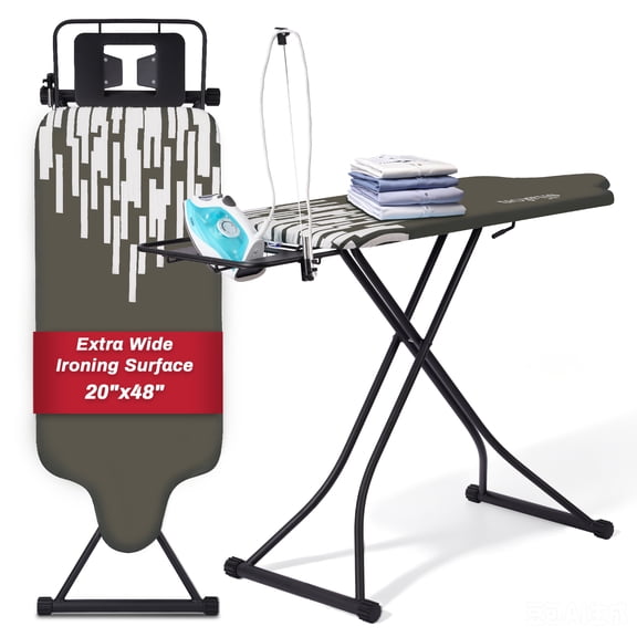 Extra Large Ironing Board with large hang rail and iron rest Adjustable Height 64"L x 20"W x 38"H