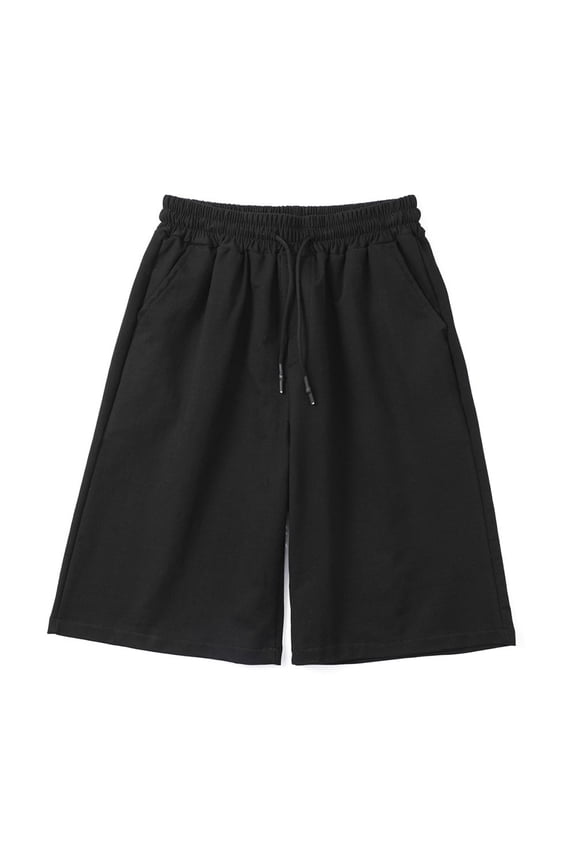 KDJ Mens Casual Straight Shorts Korean Oversized Solid Drawstring Baggy Sweatpants