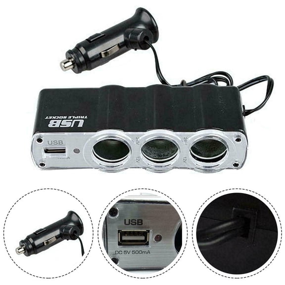 KDJ Triple 3 Way Car 12v Socket Splitter USB Charger Power Adapter