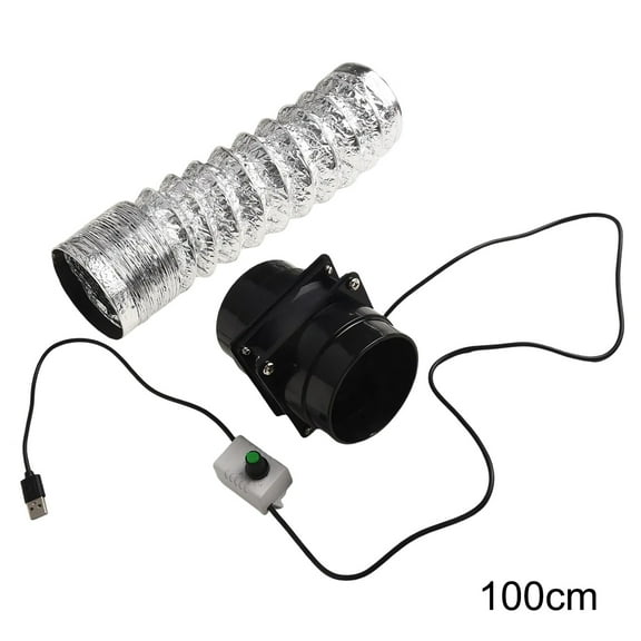 KDJ USB Powered Duct Exhaust Air Ventilation Fan for Sheds, Speed Regulating Noiseless Fume Extractor with Adjustable Air Volume, Energy-Saving Small Pipe Ventilation Fan (Black, 5W)