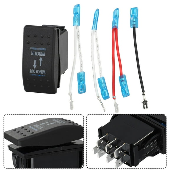 KDJ Winch In/Out Rocker Switch 7-Pin Blue LED Rocker Toggle Switch 12V-24V ON OFF ON