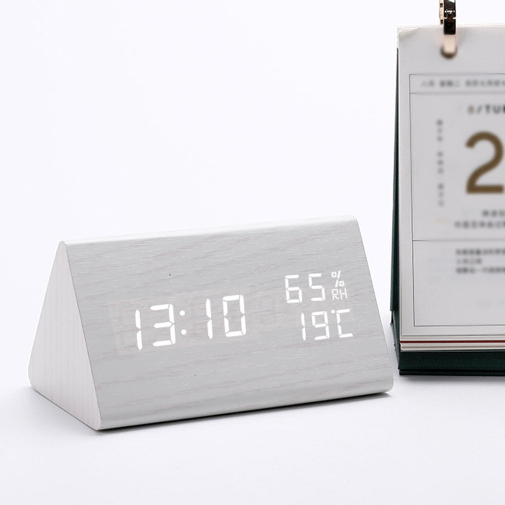 KDJ Wooden Digital Alarm Clock Temperature and Humidity Clock Wooden Clock - for Home Decor