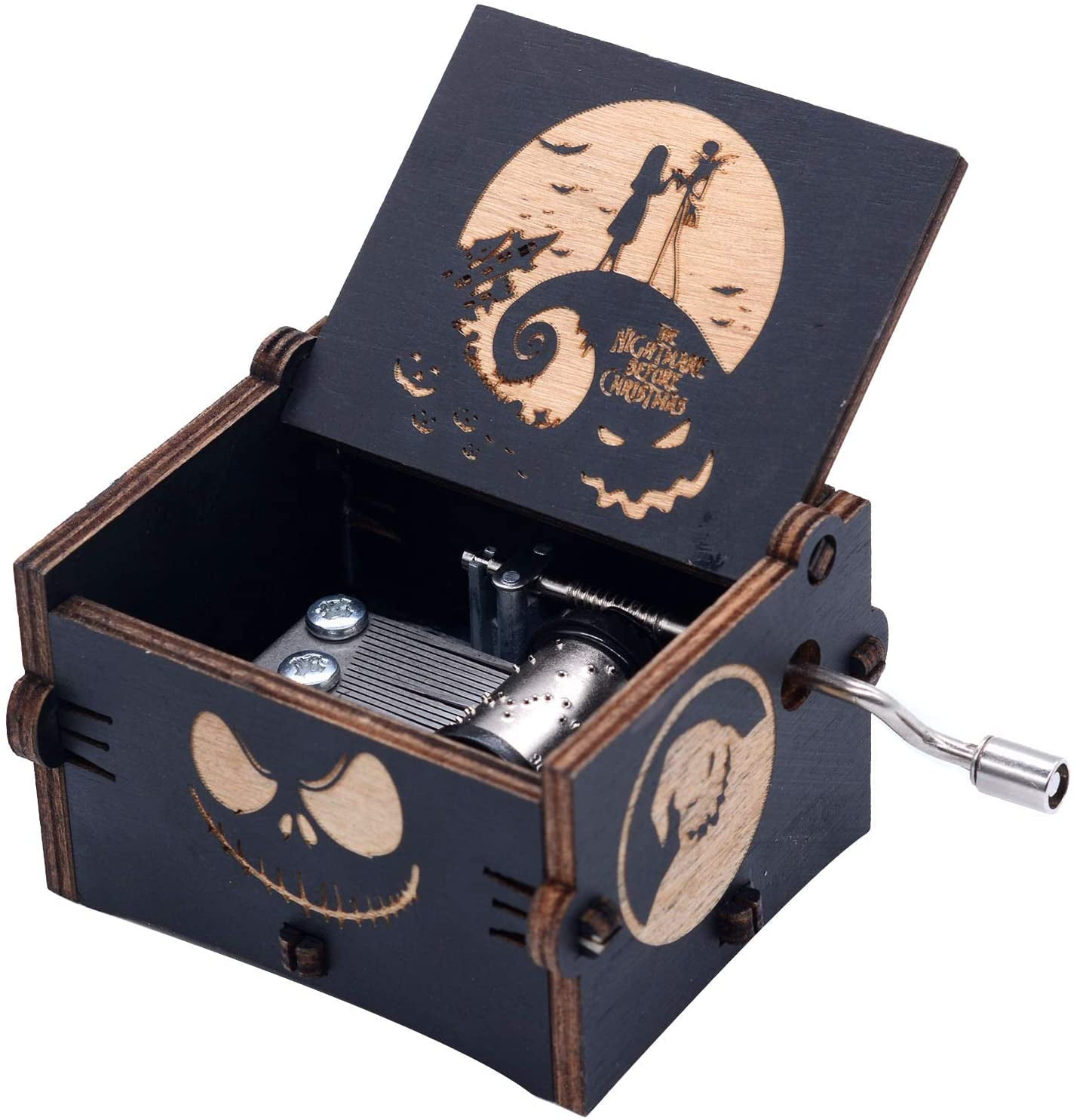 KDJSTORE Wooden Music Box Happy Halloween Engrave The Nightmare Before