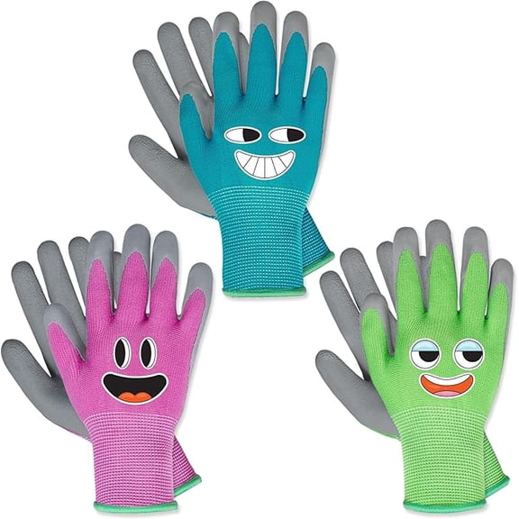 KDK 3 Pairs Kids Gardening Gloves for Age 6-8, Toddler Rubber Coated Garden Gloves, Kids Work Gloves, for Children, Boys and Girls
