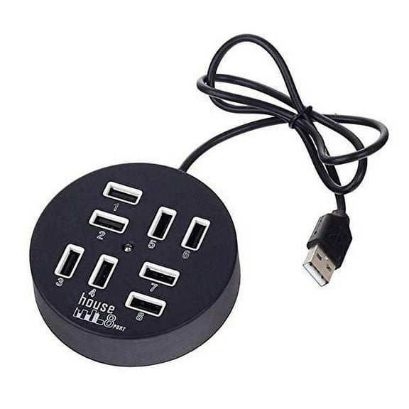 KDL USB 8 Ports Box Multi Data Transmission USB 2.0 Hub Round Shape Multi-Port Splitter Charger Adapter Replacement with LED for USB Devices, Phone, USB Flash Disk, PC, Tablet (Black)