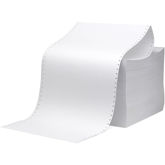 KDM 180 Dot Matrix Computer Paper, 9.5 x 11 Inch White, 20 lb, 1-Part Continuous Printer Paper with 1/2" Marginal Perfs, 2400 Sheets/Carton