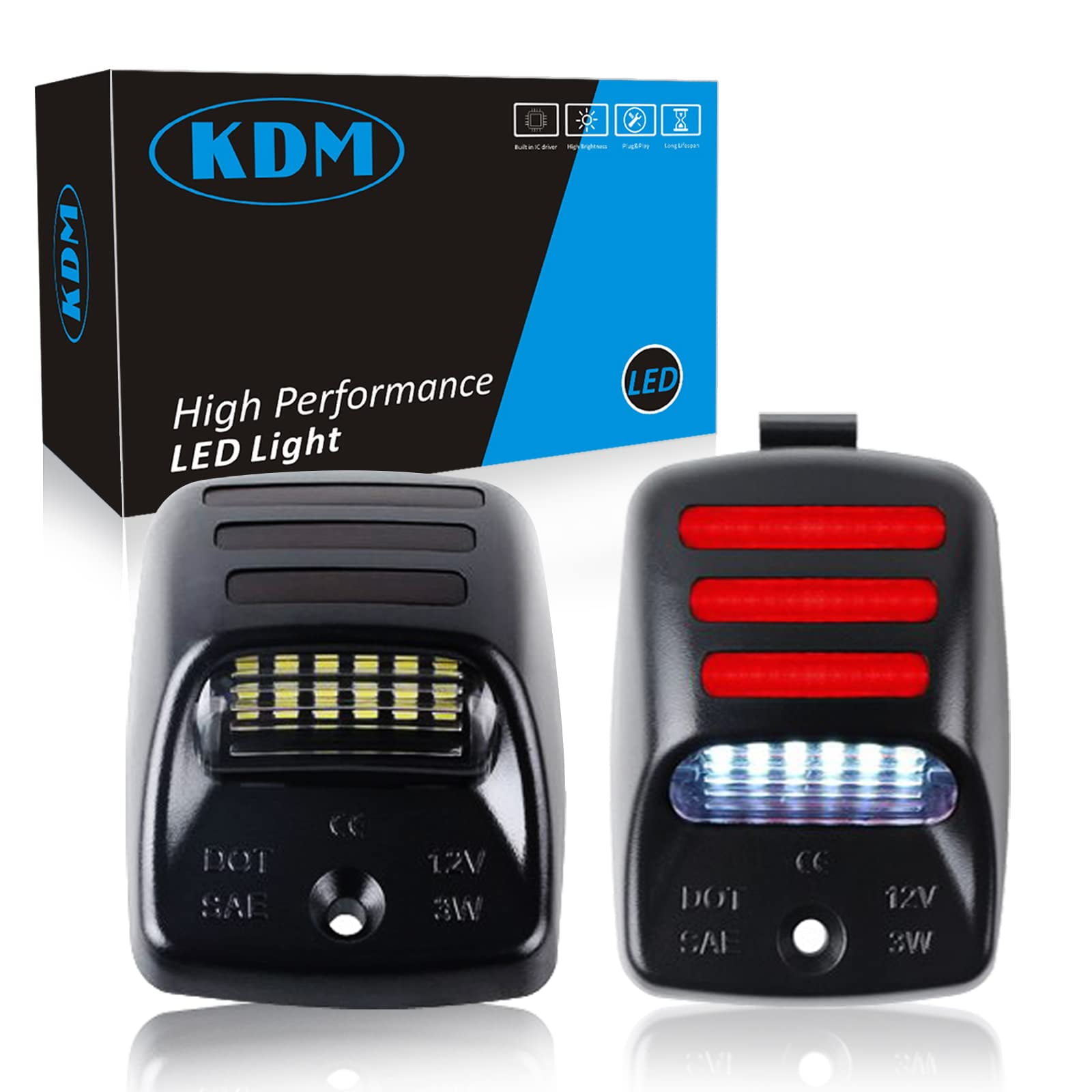 KDM LED License Number OIF8 Plate Light with 3 Red OLED Neon Tube