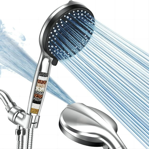 KDMLR 9 Functions Shower Head High Pressure Handheld Shower Head Luxury Modern Polished Chrome Look High Flow Bathroom Showerhead Set with 59" Hose Bracket Teflon Tape