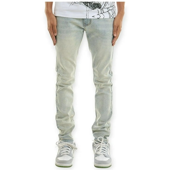 KDNK Men Basic Skinny Fit Rhinestone Jeans (Light Blue)