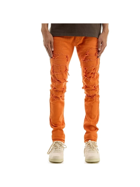 Men Patched Distress Jeans (Orange)