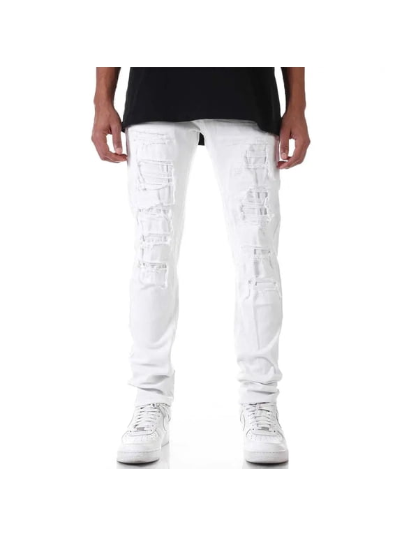 Men Patched Distress Jeans (White)