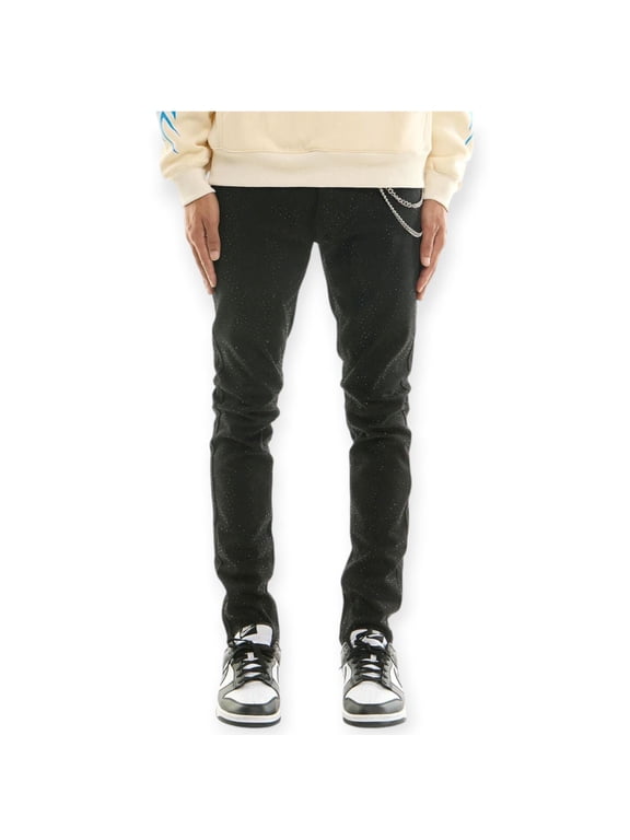 Men Rhinestone Skinny Denim Jeans (Jet Black)