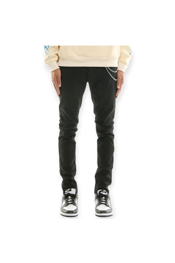 Men Rhinestone Skinny Denim Jeans (Jet Black)