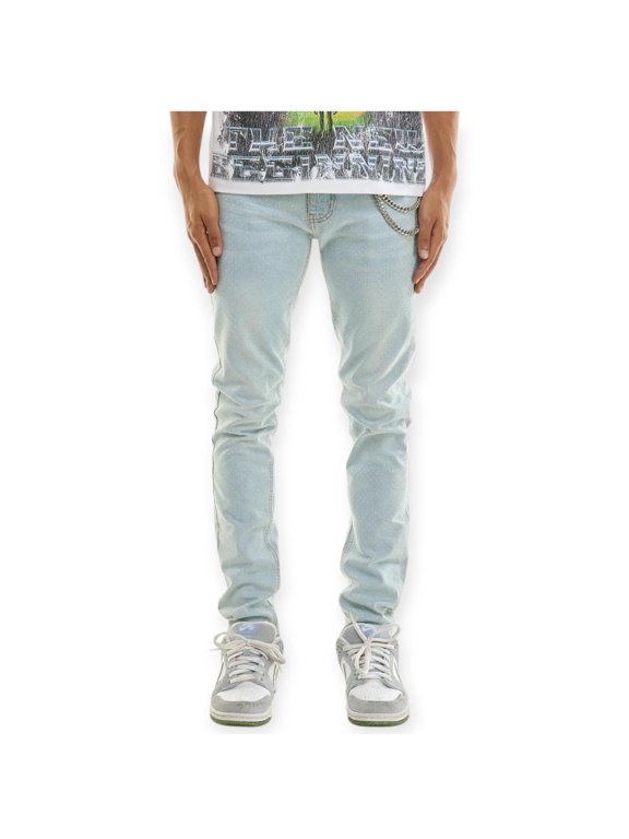 Men Rhinestone Skinny Denim Jeans (Light Blue)