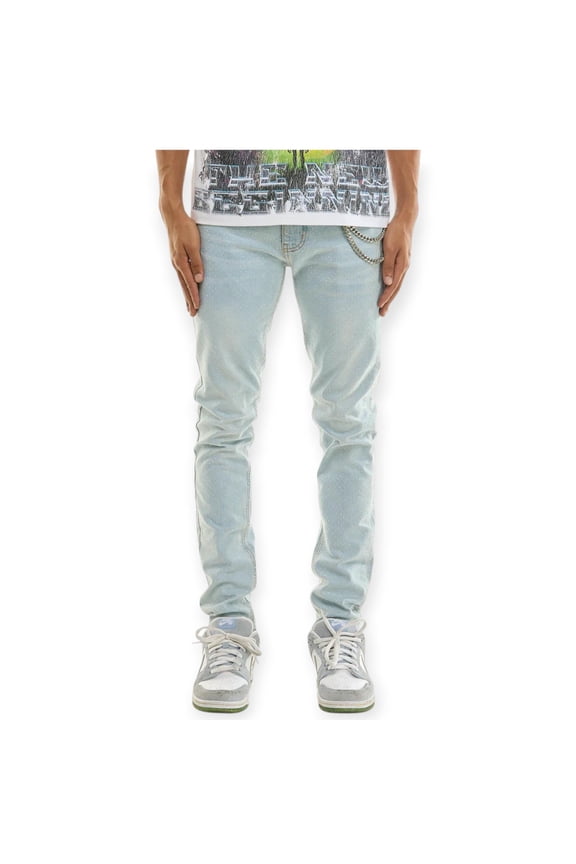 Men Rhinestone Skinny Denim Jeans (Light Blue)