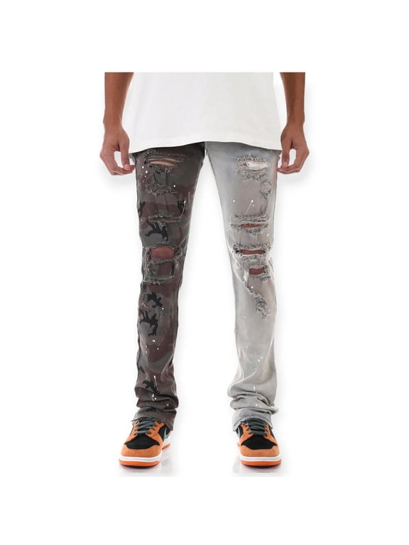 Men Stacked Contrast Camo Jeans (Blue)