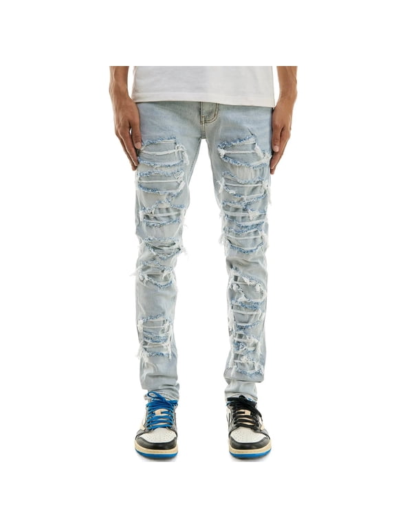 Men Under Patched High Skinny Jeans (Blue)