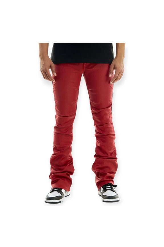 Men Waxed Pleat Pants (Red)