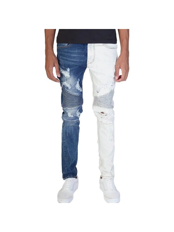Pintuck Contrast Moto Jeans Blue
