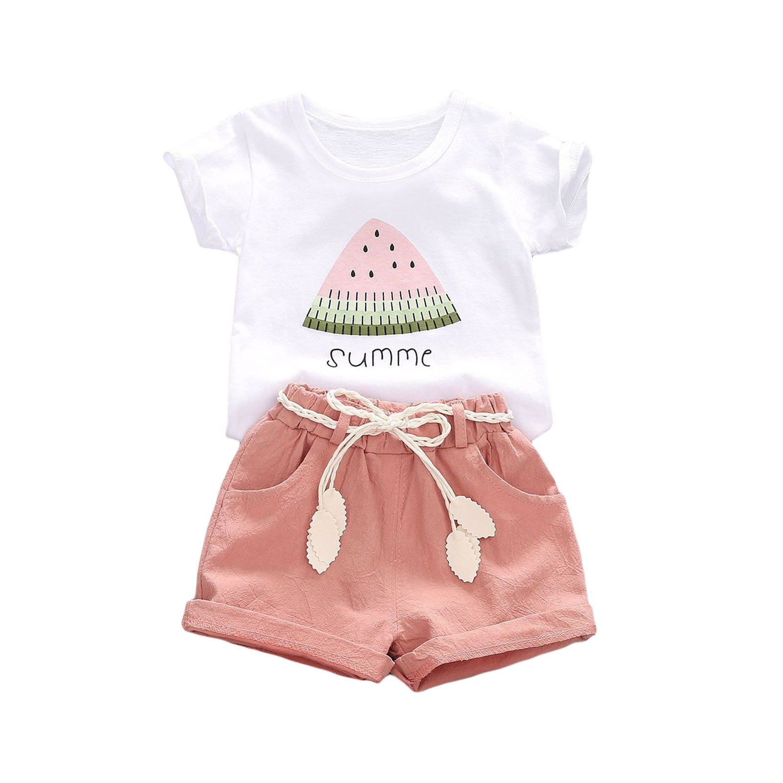6T Girls Clothes Toddler Girl Short Sleeve Letter Watermelon Print T Shirt Top Shorts Set for 0 To 4 Years 10 Year Old Girl Clothes Girls Short Sets Girls Summer Outfits Size 10-12(Pink,110)