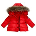 thumbnail image 1 of KDSJSXW Baby Boys Girls Down Jacket Toddler Winter Warm Zipper Up Puffer Down Coat Cotton Hooded Fur Snowsuit Kids Padded Ski Snow Outwear (Red,140), 1 of 6