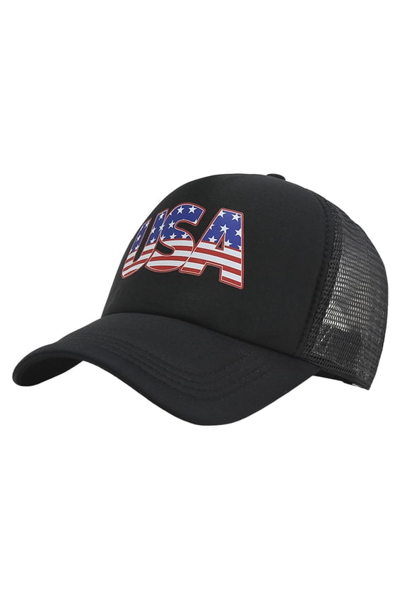 Beach Hats Baseball Cap European And American Printed Duck Tongue Net Hat American Flag Baseball Hat Women Sun Hat (Black,One Size)