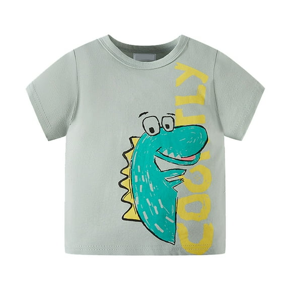 KDSJSXW Boy Toddler Clothes Toddler Kids Baby Boys Summer Cartoon Cute Dinosaur Short Sleeve Crewneck T Shirts Tops Tee Green and White Optional Toddlers Boys Clothes (Green,90)