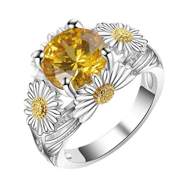 KDSJSXW Chunky Gold Rings Copper Rings Simple Rings Sunflower Rings Are Suitable for Various Occasions Ring Set Womens Wedding Bands Chunky Gold Rings(B,7)