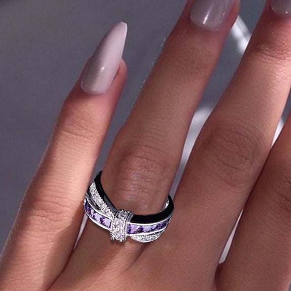 KDSJSXW Chunky Rings Electroplated Amethyst Diamond Encrusted Ring Popular In Europe And The United States Creative Lady Ring Us 6 7 8 10 Gold Rings for Women Non Tarnish (Silver,10)
