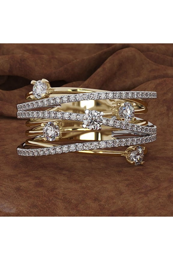 Chunky Rings Fashion Women's Diamond Openwork Separation Ring Zircon Engagement Wedding Ring Gold Rings for Women Non Tarnish Cubic Zirconia Ring Chunky Rings(Gold,8)