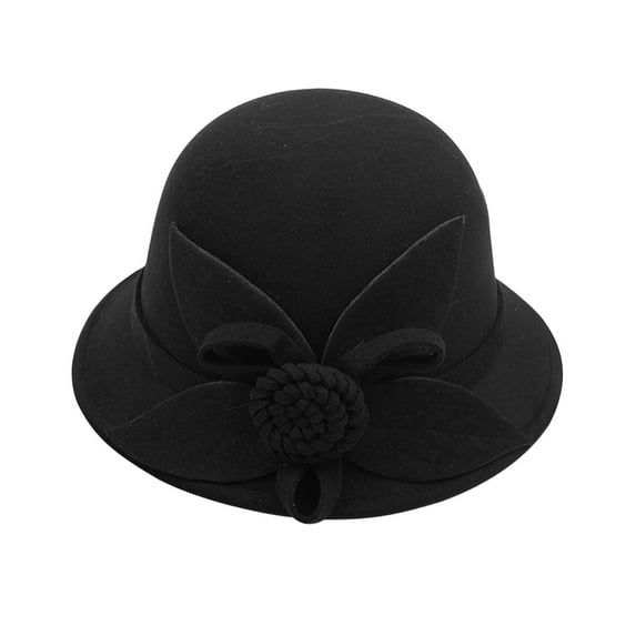 KDSJSXW Cloche Hats For Women Women'S Autumn And Winter Flowers Round Top Casual Fisherman'S Basin Cap Small Bowler Hat Vintage Hats For Women (Black,M)
