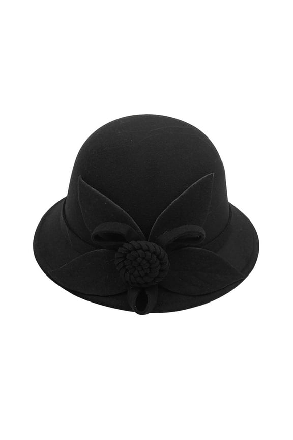 Cloche Hats For Women Women'S Autumn And Winter Flowers Round Top Casual Fisherman'S Basin Cap Small Bowler Hat Vintage Hats For Women (Black,M)