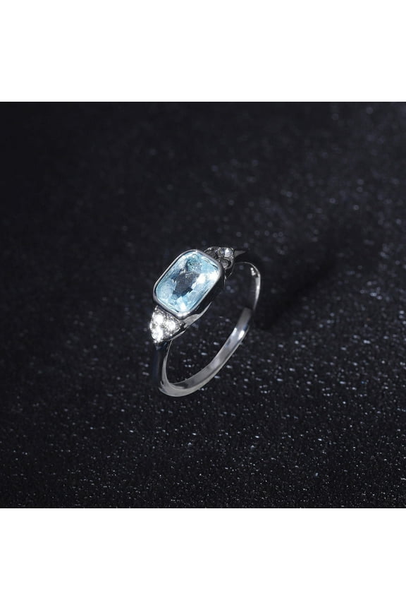 Costume Jewelry for Women Bright Zircon Ring Round Sky Blue Stone Jewelry Fashion Jewelry Engaged Ring for Women Stainless Steel Rings for Women Love Ring Costume Jewelry for Women(Silver,6)