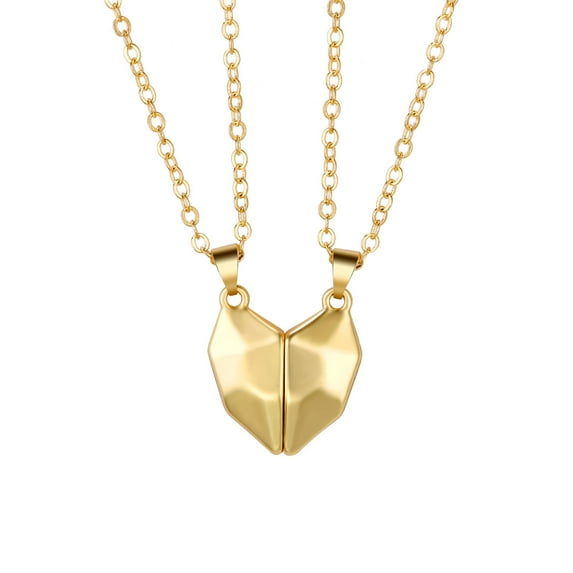 KDSJSXW Couple Paired Broken Heart Pendant Necklace for Couples Lover Best Friend Gift Wedding Valentine's Day Magnet Necklaces A Pair of Love Necklace Wishing Stone Necklace (Gold,One Size)