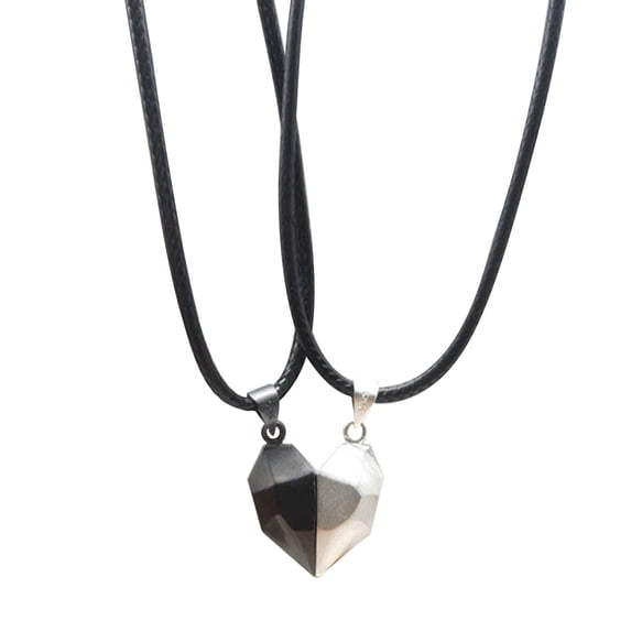 KDSJSXW Couple Paired Broken Heart Pendant Necklace for Couples Lover Best Friend Gift Wedding Valentine's Day Magnet Necklaces A Pair of Love Necklace Wishing Stone Necklace (Black1,One Size)