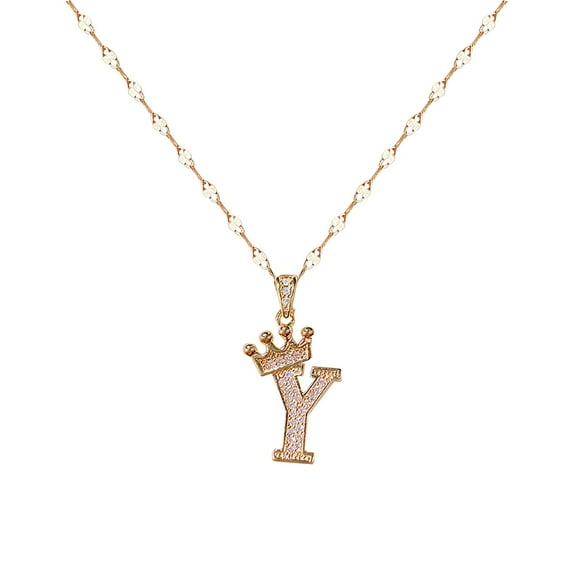 KDSJSXW Dainty Gold Necklace Copper Gold Plated Crown 26 Letter Pendant Necklace Personalized Letter Heart Choker Necklace Gift for Women Necklace Jewelry Silver Necklace Gold Jewelry (Y,One Size)