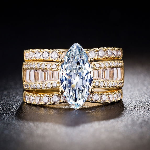 KDSJSXW Diamond Ring Luxury Inlaid Rhinestones Detachable 3-Piece Three-In-One Ring Ladies Ring Jewelry Gift Silver Wedding Band Women Women Rings Diamond Ring(Gold,10)