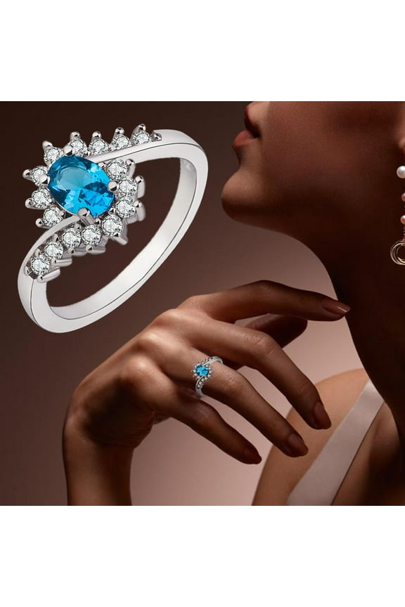 Diamond Ring Women's Rings Silver Rhinestone Rings Women's Rings Shiny Rings for Womens And Mens Silver Wedding Band Women Rubber Rings Women Diamond Ring(Blue,10)
