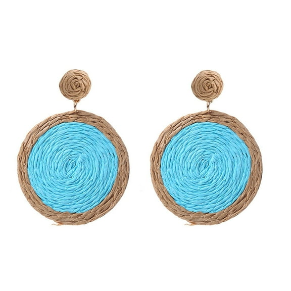 KDSJSXW Earrings for Sensitive Ears Rattan Earrings Rattan Ball Ring Pendant Earrings Women's Handmade Earrings Braided Rattan Raffia Earrings Summer Beach Accessories Gifts (Blue,One Size)
