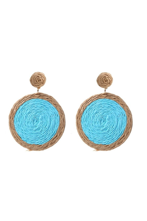 Earrings for Sensitive Ears Rattan Earrings Rattan Ball Ring Pendant Earrings Women's Handmade Earrings Braided Rattan Raffia Earrings Summer Beach Accessories Gifts (Blue,One Size)