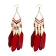 thumbnail image 1 of KDSJSXW Earrings Women Fringed Beads Long Feather Earrings With Matching Earrings Gold Studs Earrings for Women Pearl Stud Earrings Flat Back Earrings(Red,13X4cm), 1 of 1