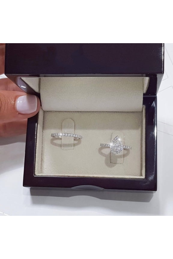 Engagement Rings Water Drop Silver Cubic Zirconia Bridal Rhinestone Engagement Ring Full Diamond Zirconia Solitaire Ring 5 11 Diamond Band Rings for Women Ring Set Engagement Rings(Silver,7)